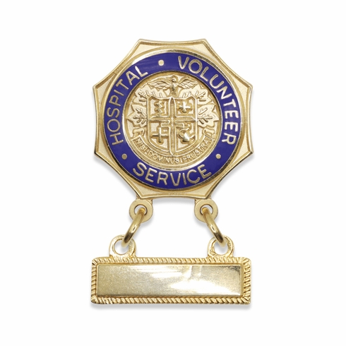 7/8 Inch Enameled Brass Hospital Volunteer Service Lapel Pin With Blank Bar for Engraving 