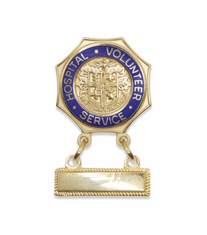 7/8 Inch Enameled Brass Hospital Volunteer Service Lapel Pin With Blank Bar for Engraving 