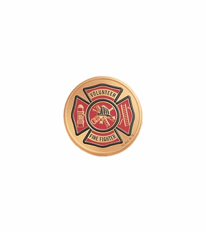 7/8-Inch in Diameter Round Metal Volunteer Firefighter Medallion Insert with Enameled Finish