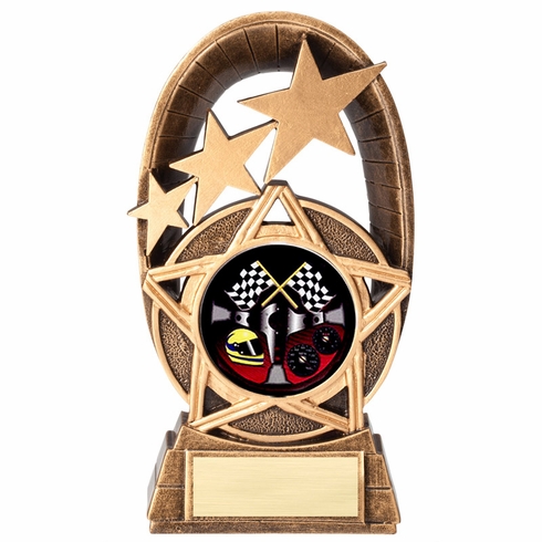 7" GOLD STAR RESIN AUTO RACER TROPHY FULL COLOR INSERT
