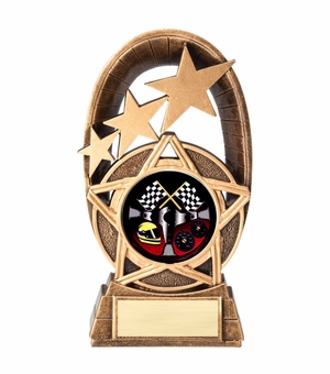 7" GOLD STAR RESIN AUTO RACER TROPHY FULL COLOR INSERT