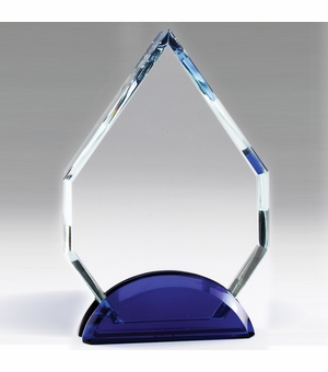 7 INCH ARROWHEAD CRYSTAL AWARD WITH DOUBLE BLUE BASE 