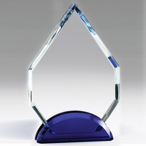 7 INCH ARROWHEAD CRYSTAL AWARD WITH DOUBLE BLUE BASE 