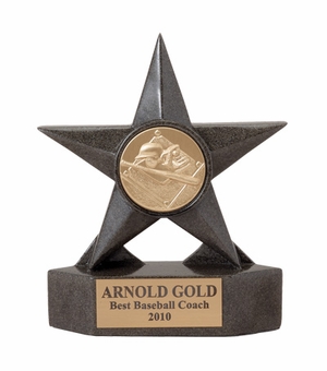 7 INCH BLACK CAST STONE STAR AWARD, HOLDS 2 INCH INSERT