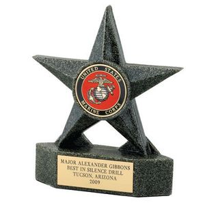 7 INCH BLACK CAST STONE STAR AWARD, HOLDS 2 INCH INSERT