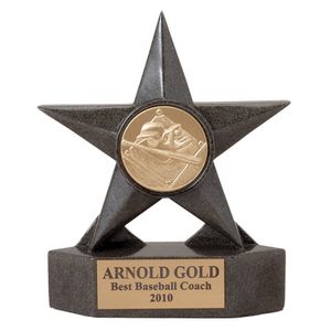 7 INCH BLACK CAST STONE STAR AWARD, HOLDS 2 INCH INSERT
