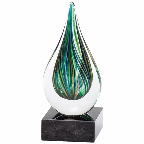 7 INCH HAND BLOWN TEARDROP WITH SUSPENDED COLORS GLASS AWARD