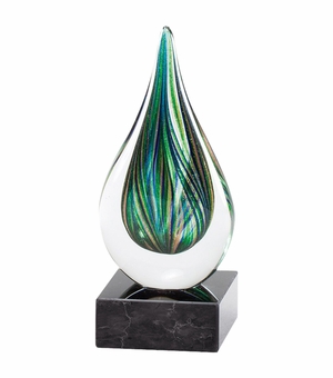 7 INCH HAND BLOWN TEARDROP WITH SUSPENDED COLORS GLASS AWARD