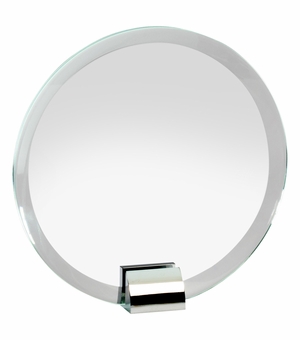 7 INCH OPTICAL CRYSTAL CIRCLE AWARD ON POLISHED SILVER METAL BASE