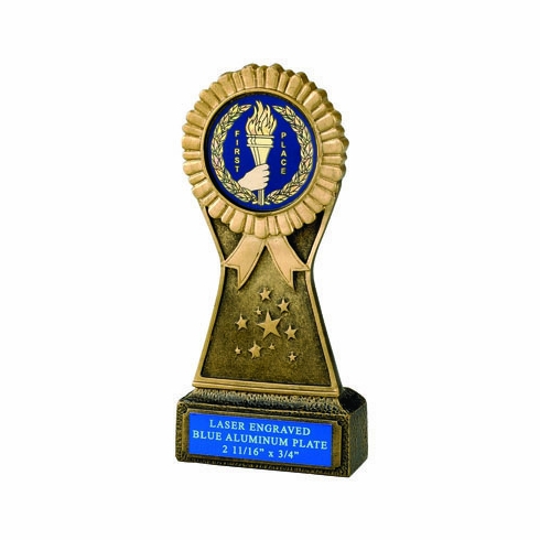 7 INCH  ROSETTE RESIN TROPHY, 2 INCH  MYLAR - No Plate