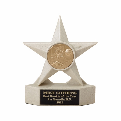 7 INCH SAND COLOR CAST STONE STAR AWARD, HOLDS 2 INCH INSERT