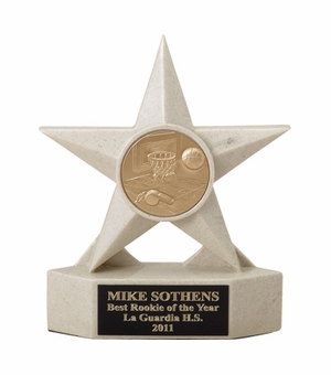 7 INCH SAND COLOR CAST STONE STAR AWARD, HOLDS 2 INCH INSERT