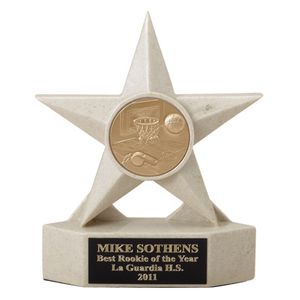 7 INCH SAND COLOR CAST STONE STAR AWARD, HOLDS 2 INCH INSERT