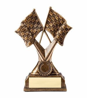 7" RACING CROSS CHECKERED FLAGS ANTIQUE GOLD RESIN FINISH