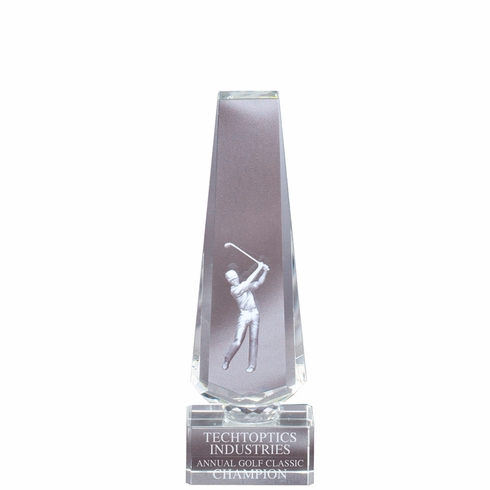 7" x 2-1/2" GOLF TOWER OPTICAL CRYSTAL WITH MALE GOLFER LASER ENGRAVE