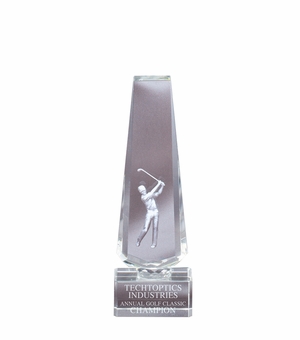 7" x 2-1/2"  GOLF TOWER OPTICAL CRYSTAL WITH MALE GOLFER LASER ENGRAVE