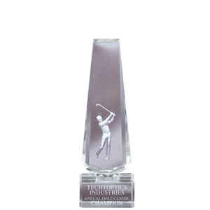 7" x 2-1/2"  GOLF TOWER OPTICAL CRYSTAL WITH MALE GOLFER LASER ENGRAVE