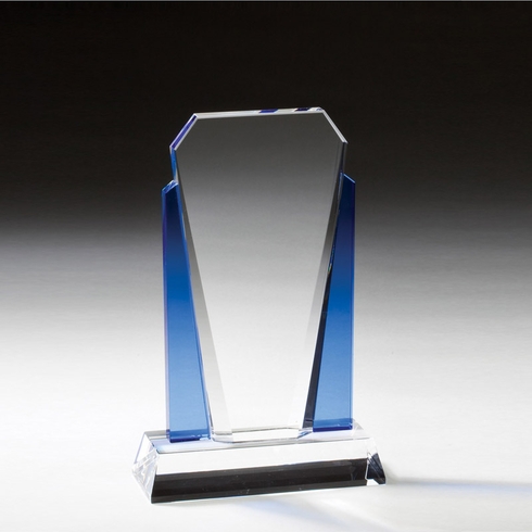 7 x 4-1/2 INCH OPTICAL CRYSTAL SHIELD SHAPE WITH BLUE TRIM