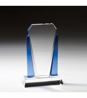 7 x 4-1/2 INCH OPTICAL CRYSTAL SHIELD SHAPE WITH BLUE TRIM