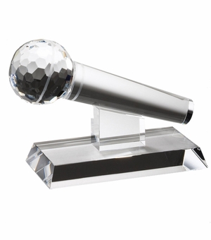 7" x 4-1/2" OPTICAL CRYSTAL MICROPHONE WITH CUT FACETED BEVELED MICROPHONE ON BASE
