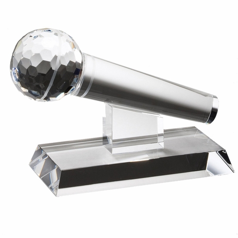 7" x 4-1/2" OPTICAL CRYSTAL MICROPHONE WITH CUT FACETED BEVELED MICROPHONE ON BASE