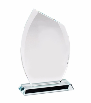 7" x 4-1/4" x 3/8" MODERN GLASS FLAME AWARD CUT POLISHED BEVELED EDGE