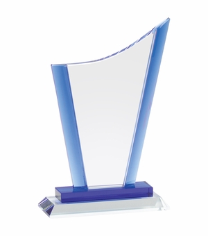 7 x 4-3/4 INCH OPTICAL CRYSTAL PEAK AWARD WITH ICE BLUE EDGES