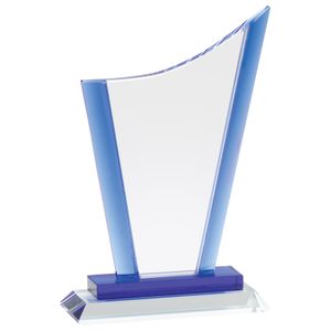 7 x 4-3/4 INCH OPTICAL CRYSTAL PEAK AWARD WITH ICE BLUE EDGES