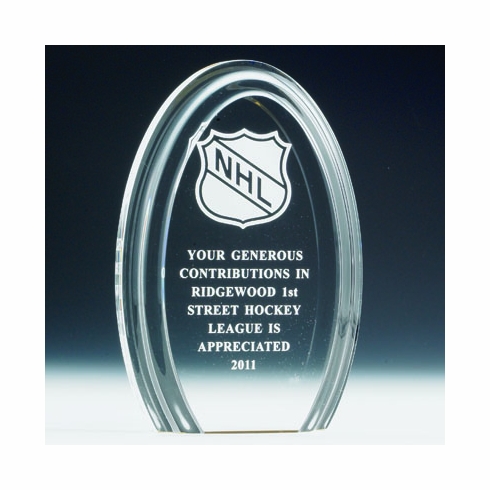 7 X 4-3/4 INCH OVAL ACRYLIC TROPHY WITH REFLECTIVE BASE