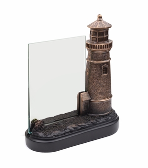 7 X 5 INCH ANTIQUED BRONZE ELECTROPLATED LIGHT HOUSE WITH GLASS INSERT AWARD