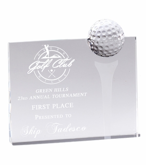 7" x 8" OPTICAL CRYSTAL GOLF BALL BOARD AWARD WITH GOLF TEE