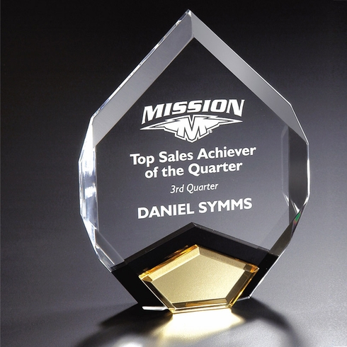 7" x 9" ARROW SHAPE CLEAR ACRYLIC AWARD WITH GOLD MIRROR BASE