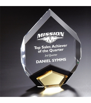 7" x 9" ARROW SHAPE CLEAR ACRYLIC AWARD WITH GOLD MIRROR BASE
