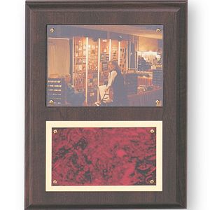 7 X 9 INCH PHOTO PLAQUE WALNUT FINISH HOLDS 3-1/2X5 PHOTO