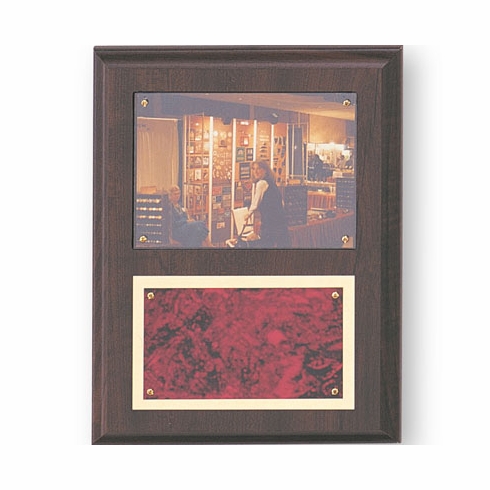 7 X 9 INCH PHOTO PLAQUE WALNUT FINISH HOLDS 3-1/2X5 PHOTO