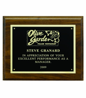 7 X 9 INCH PLAQUE GENUINE WALNUT WITH BLACK SCREENED PLATE