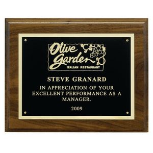 7 X 9 INCH PLAQUE GENUINE WALNUT WITH BLACK SCREENED PLATE