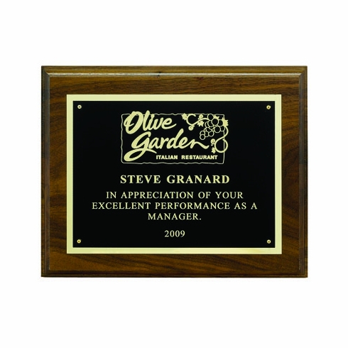 7 X 9 INCH PLAQUE GENUINE WALNUT WITH BLACK SCREENED PLATE