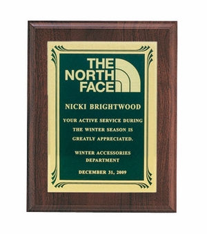 7 X 9 INCH PLAQUE GENUINE WALNUT WITH SCREENED FROSTED PLATE - COLOR OPTIONS