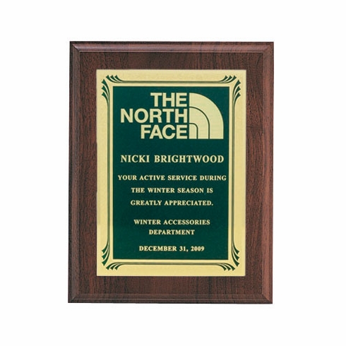 7 X 9 INCH PLAQUE GENUINE WALNUT WITH SCREENED FROSTED PLATE - COLOR OPTIONS