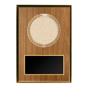 7 X 9 INCH WALNUT PLAQUE WITH CAST STONE RESIN LAUREL WREATH MOUNT