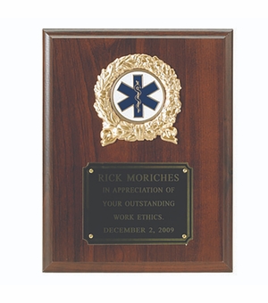 7 x 9 Inch Walnut Plaque with Black Plate and Gold Wreath-Takes 2 Inch Insert