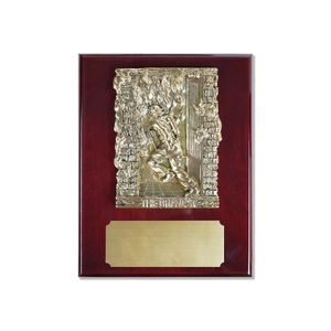 7 x 9 Piano Finish Rosewood Firefighter Plaque With Electroplated Brass Casting and Matte Gold Engraving Plate
