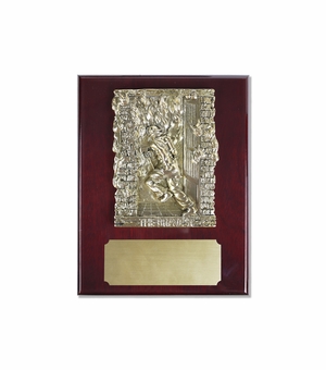 7 x 9 Piano Finish Rosewood Firefighter Plaque With Electroplated Brass Casting and Matte Gold Engraving Plate