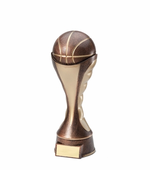 8-1/2" BASKETBALL TROPHY SCULPTED HEAVY WEIGHTED ANTIQUE TWO-TONE GOLD FINISH