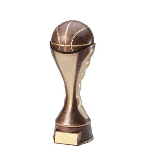 8-1/2" BASKETBALL TROPHY SCULPTED HEAVY WEIGHTED ANTIQUE TWO-TONE GOLD FINISH