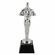 8 1/2 INCH ACHIEVEMENT FIGURE TROPHY BRIGHT SILVER METAL ON OPTICAL CRYSTAL BLACK BASE WITH SILVER ENGRAVING PLATE