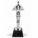 8 1/2 INCH ACHIEVEMENT FIGURE TROPHY BRIGHT SILVER METAL ON OPTICAL CRYSTAL BLACK BASE WITH SILVER ENGRAVING PLATE