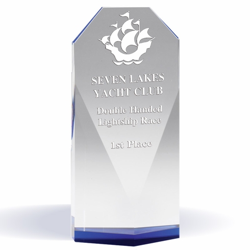 8-1/2 INCH BEVELED CRYSTAL TOWER BLUE BASE
