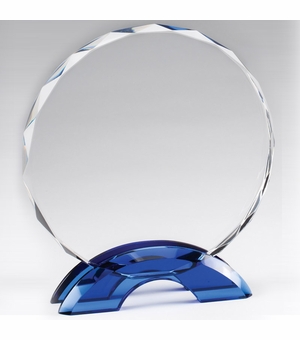 8-1/2 INCH BLUE DOUBLE ARCH W/ CUT & BEVELED EDGED CRYSTAL CIRCLE AWARD 